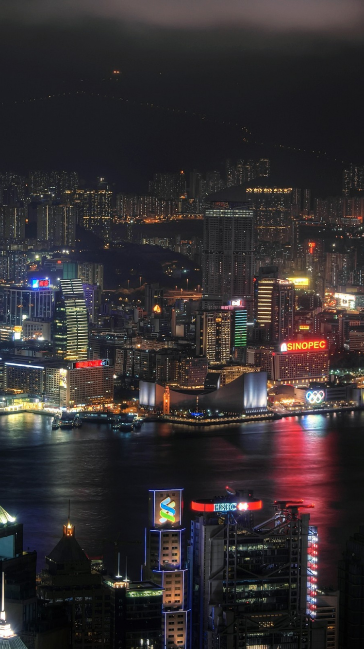 Обои город, городской пейзаж, метрополия, городской район, ночь в разрешении 750x1334