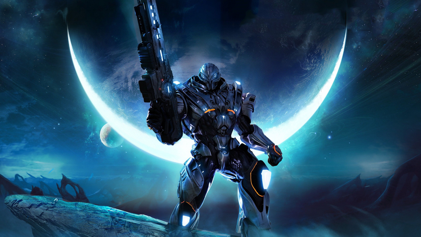 Обои солдат, компьютерная игра, игры, космос, фигурка в разрешении 1366x768