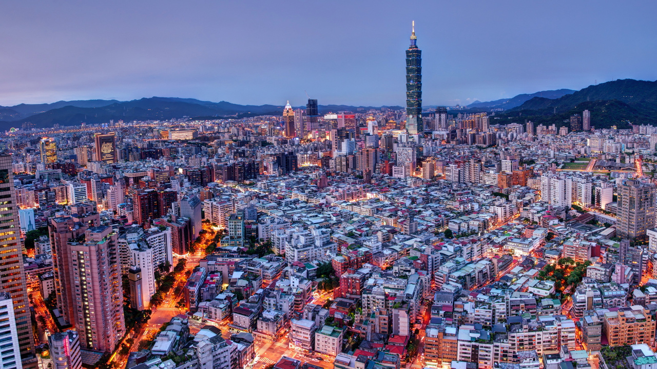 Обои Тайбэй 101, городской пейзаж, город, городской район, метрополия в разрешении 1280x720