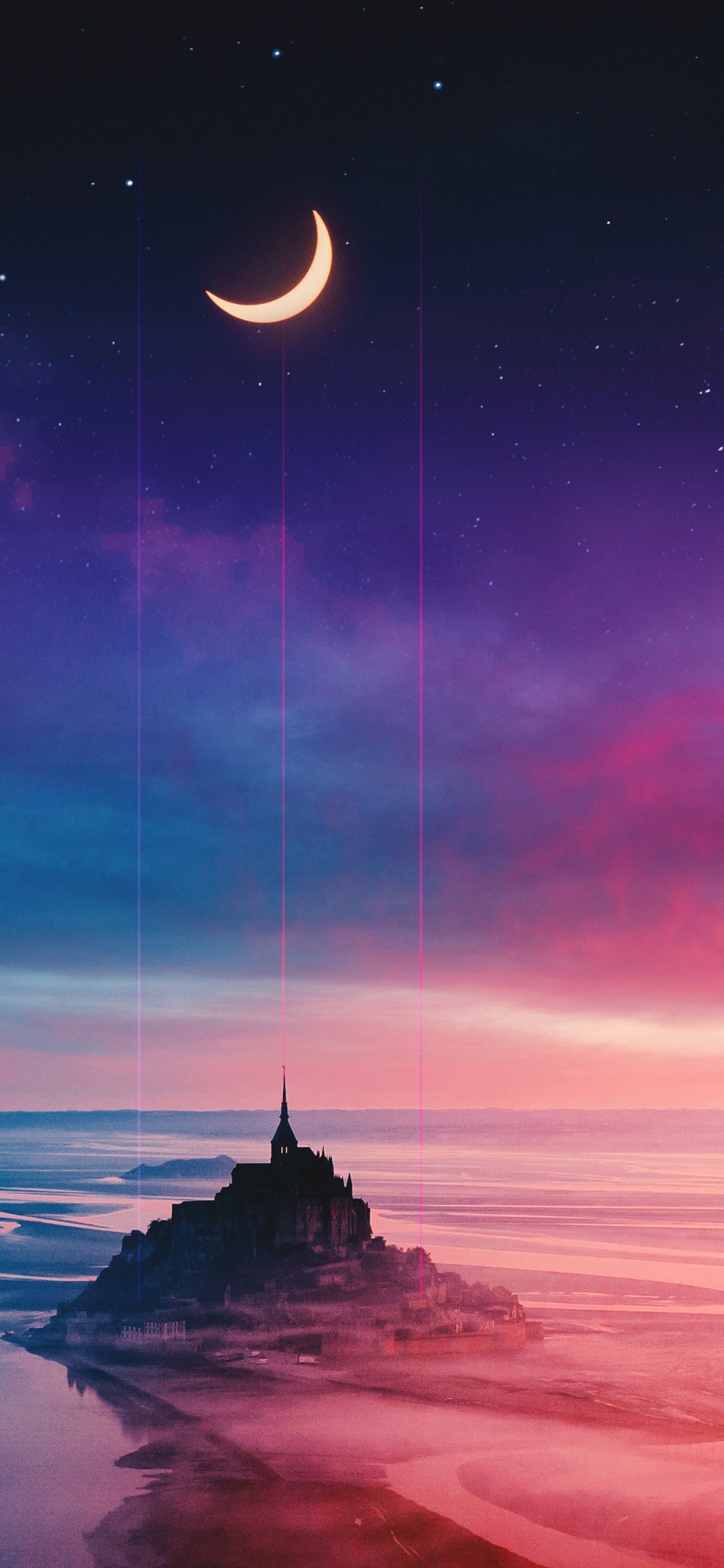 Обои picsart, вода, атмосфера, свет, луна в разрешении 1125x2436