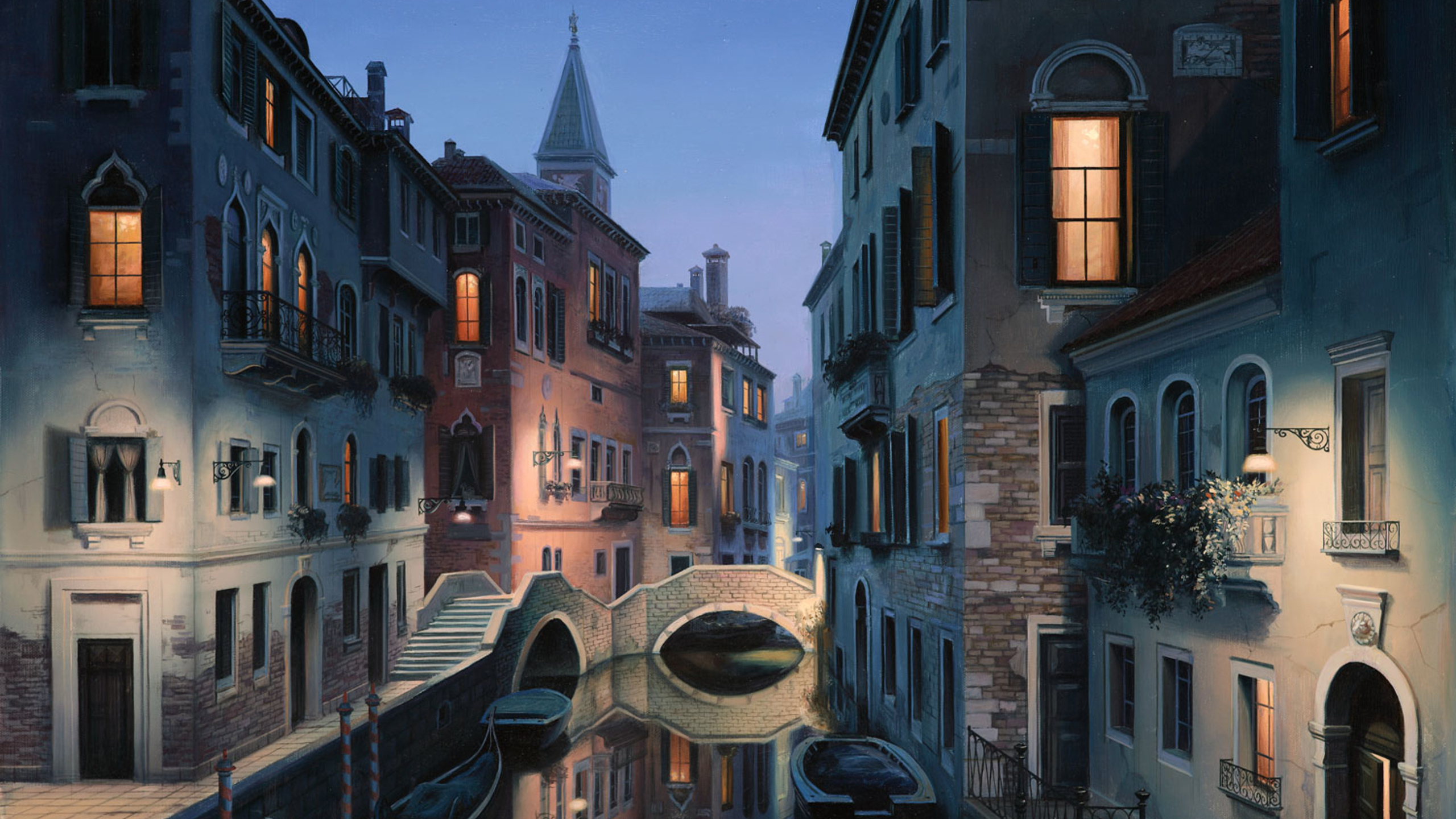 Обои живопись, Венеция, арт, городок, здание в разрешении 2560x1440
