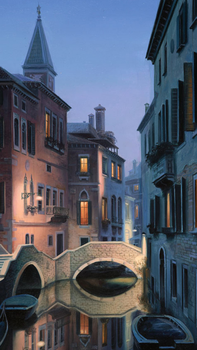 Обои живопись, Венеция, арт, городок, здание в разрешении 750x1334