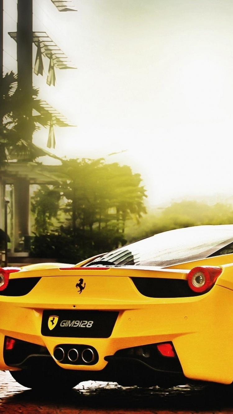 Обои Феррари 458, спорткар, суперкар, желтый, техническое проектирование в разрешении 750x1334