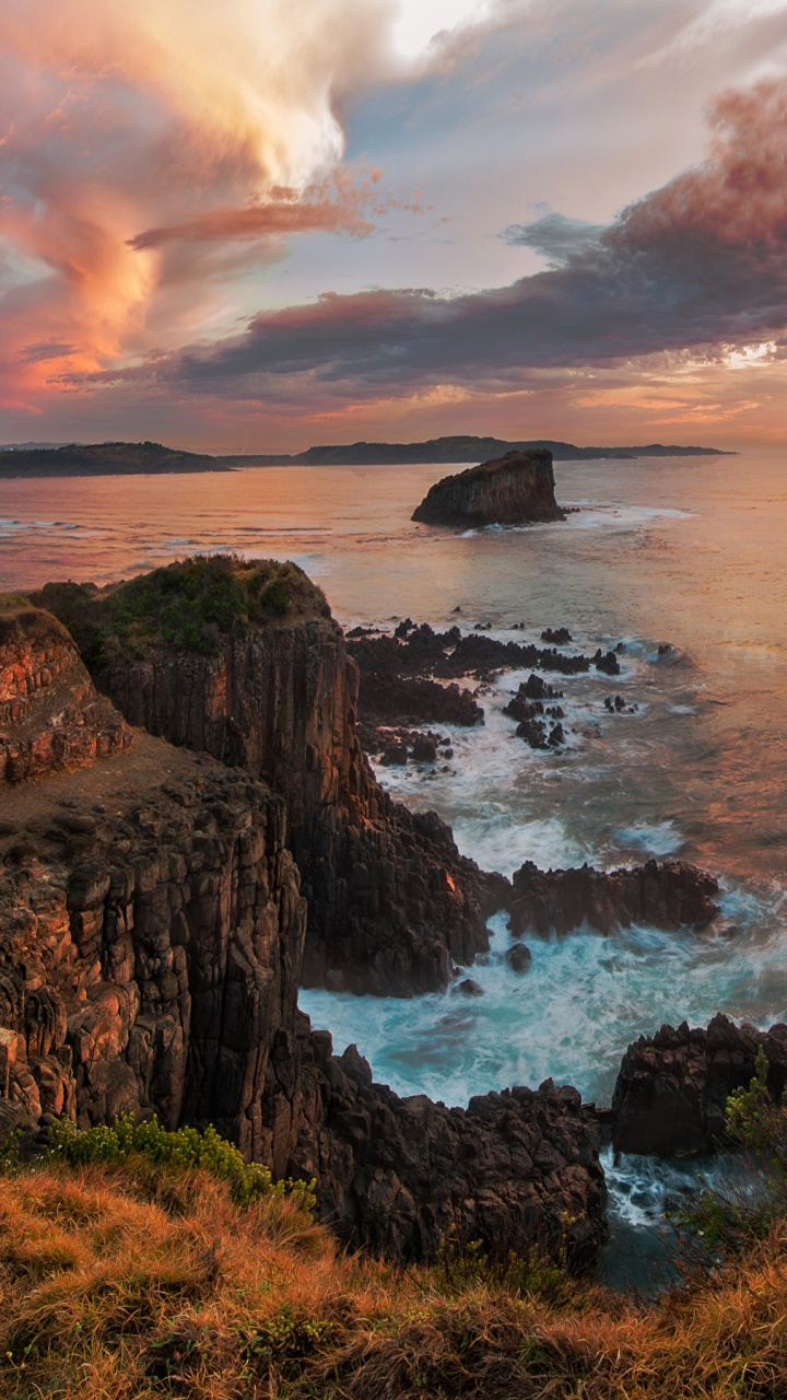 Обои закат, природа, море, побережье, берег в разрешении 720x1280