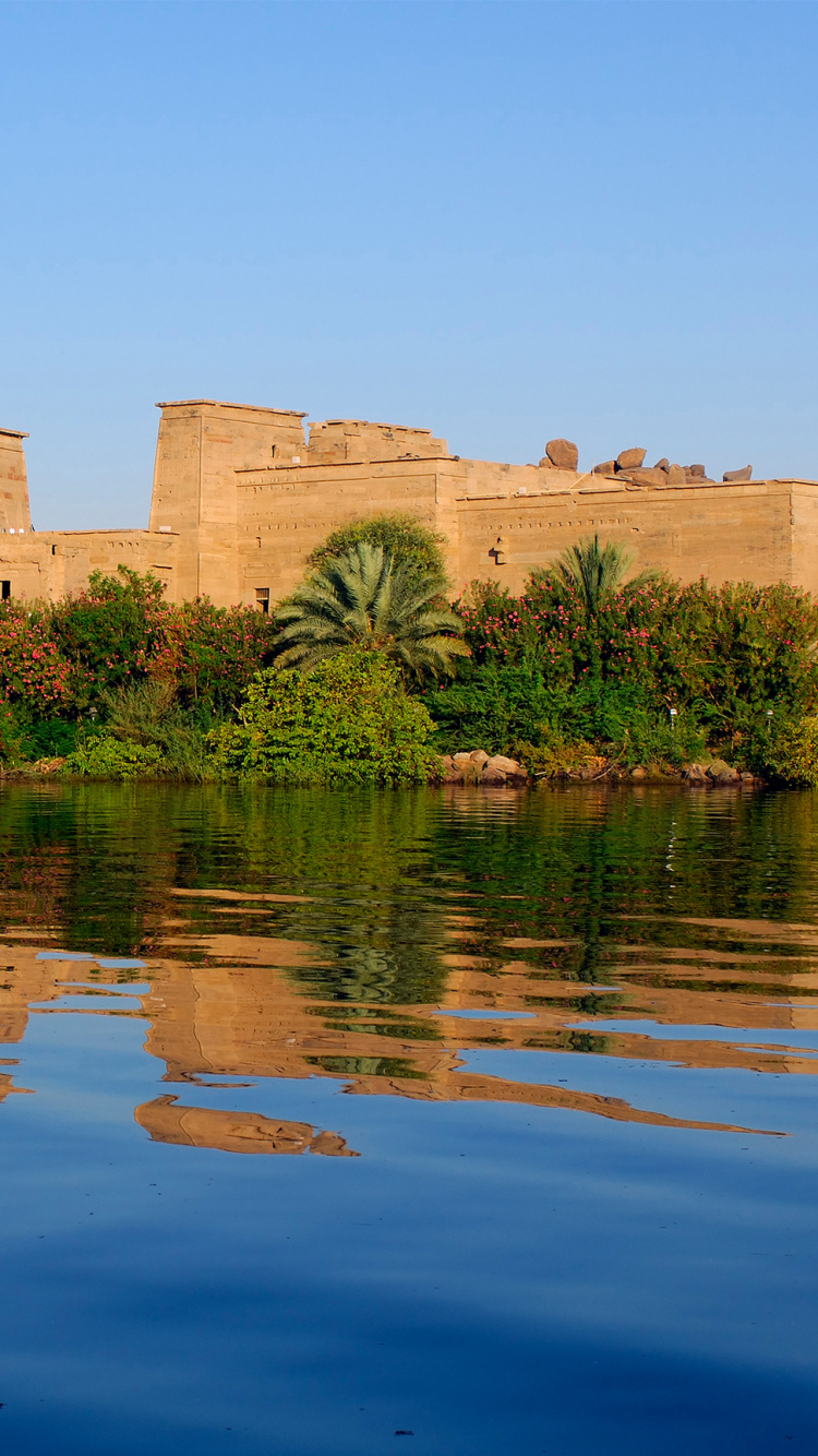 Обои Асуан, Нил, отражение, вода, фортификация в разрешении 750x1334