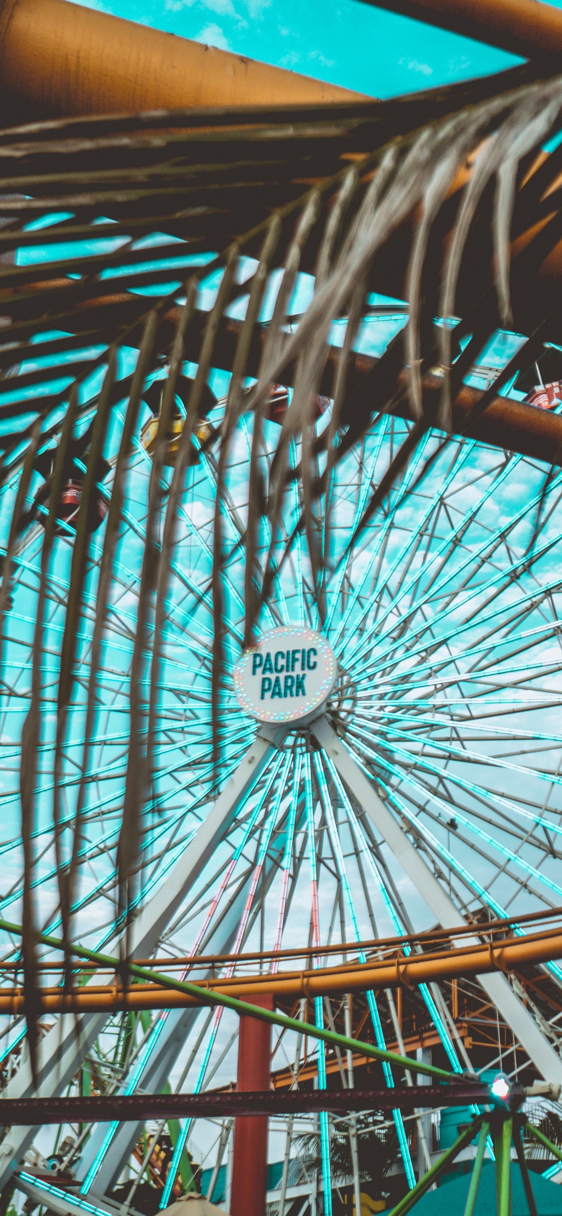 Обои колесо обозрения, парк развлечений, аттракцион, достопримечательность, колесо в разрешении 1125x2436