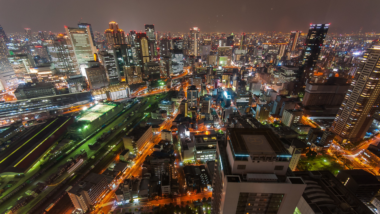 Обои городской пейзаж, метрополия, городской район, город, ночь в разрешении 1280x720