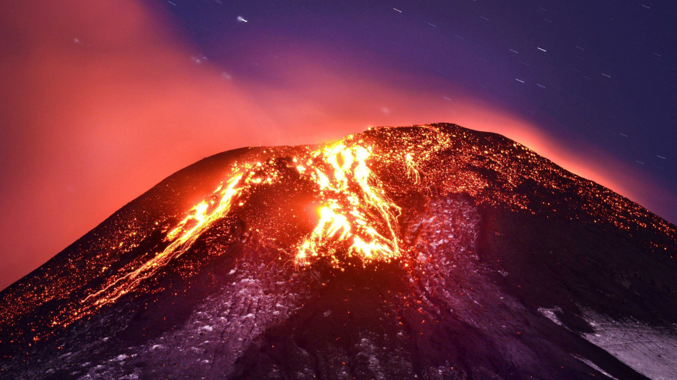 Обои Вильяррика, Кальбуко, вулкан, земля, лава в разрешении 1366x768