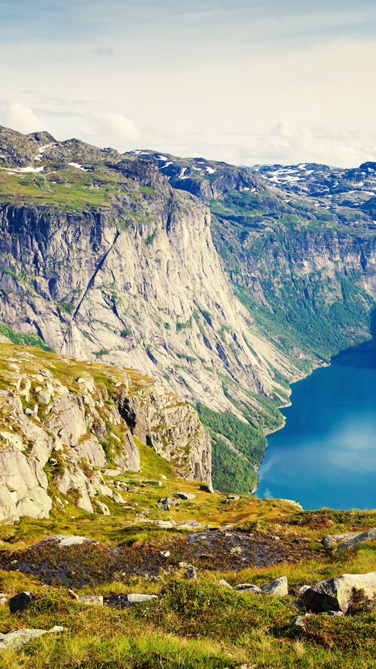 Обои троллтунга, фьорд, Хордаланн Скьеггедаль, ringedalsvatnet, гора в разрешении 750x1334