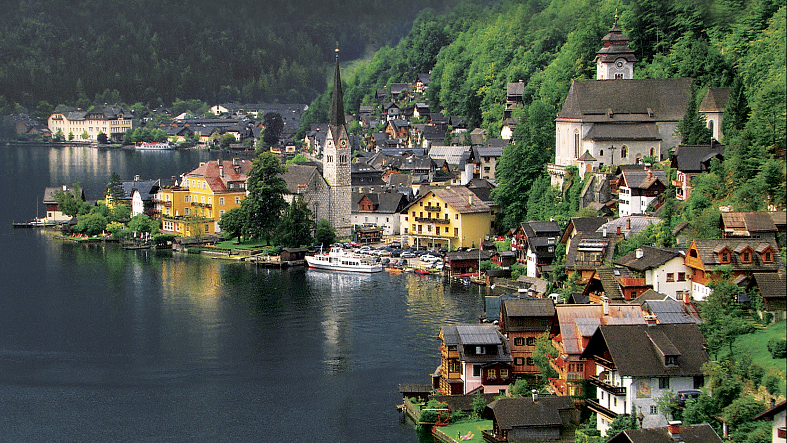 Обои горная деревня, городок, вода, реки, горная станция в разрешении 2560x1440