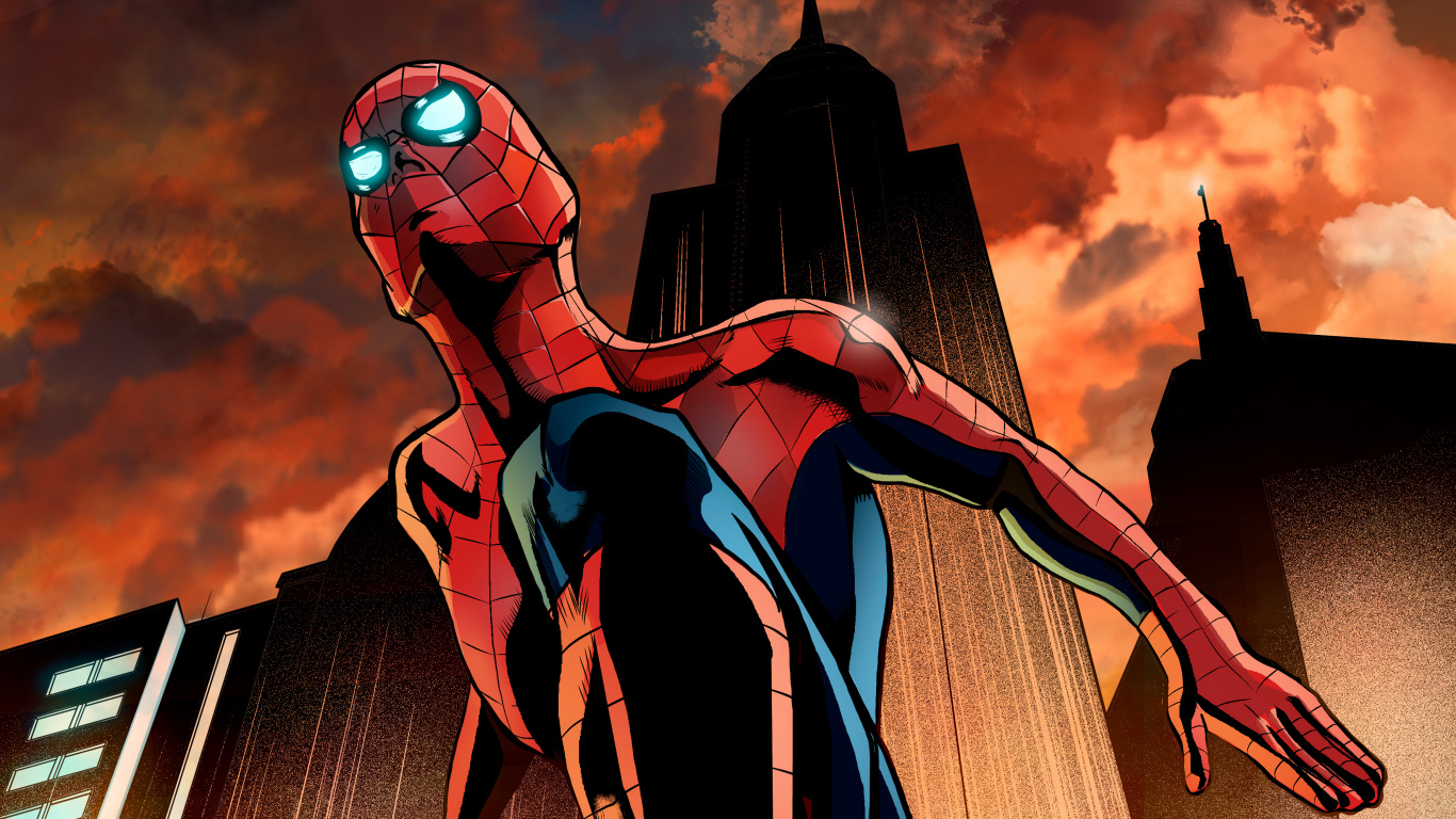 Обои супергерой, человек-паук, арт, цифровое искусство, артист в разрешении 1366x768