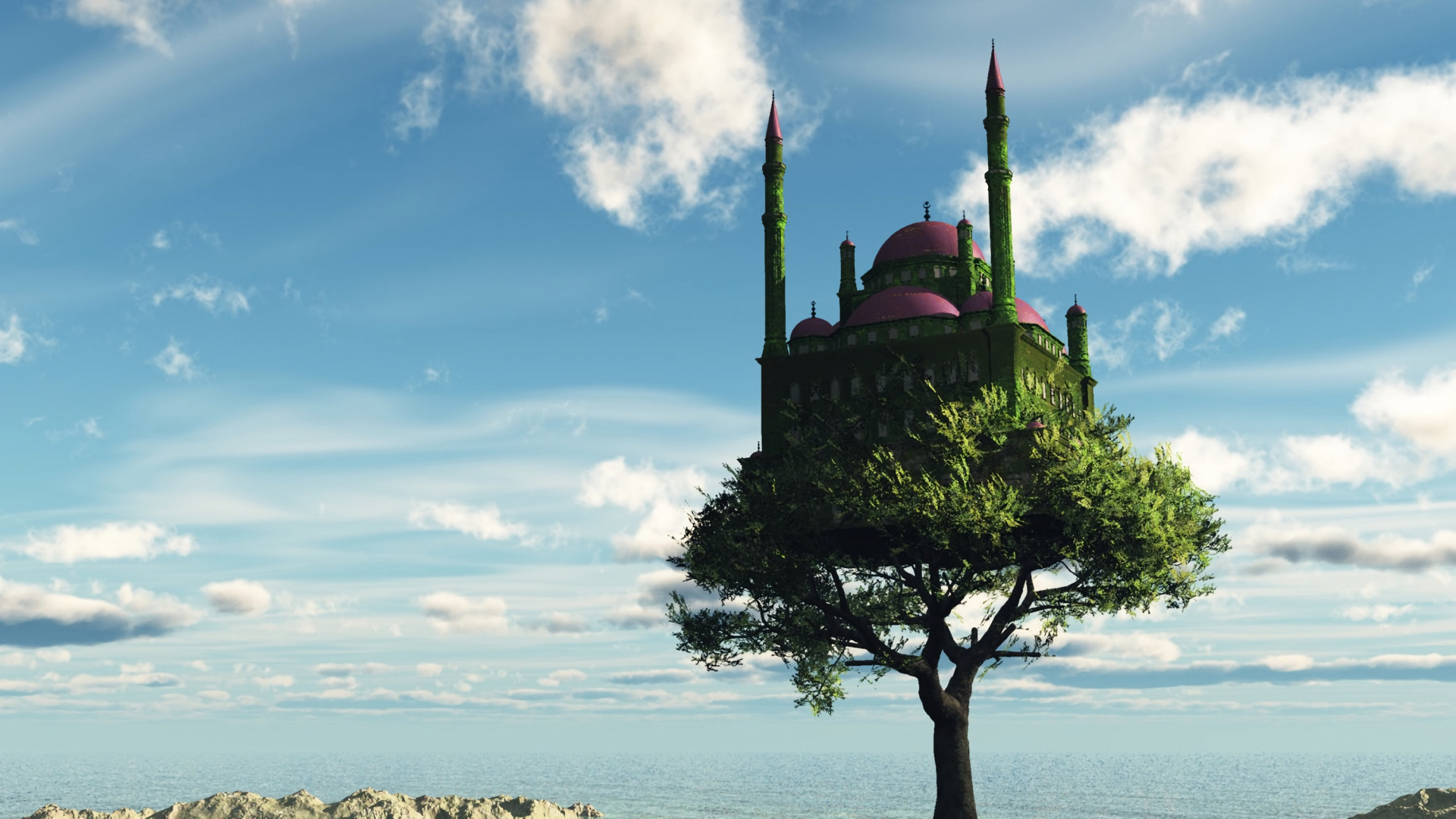 Обои дерево, море, облако, спокойный, отпуск в разрешении 1920x1080