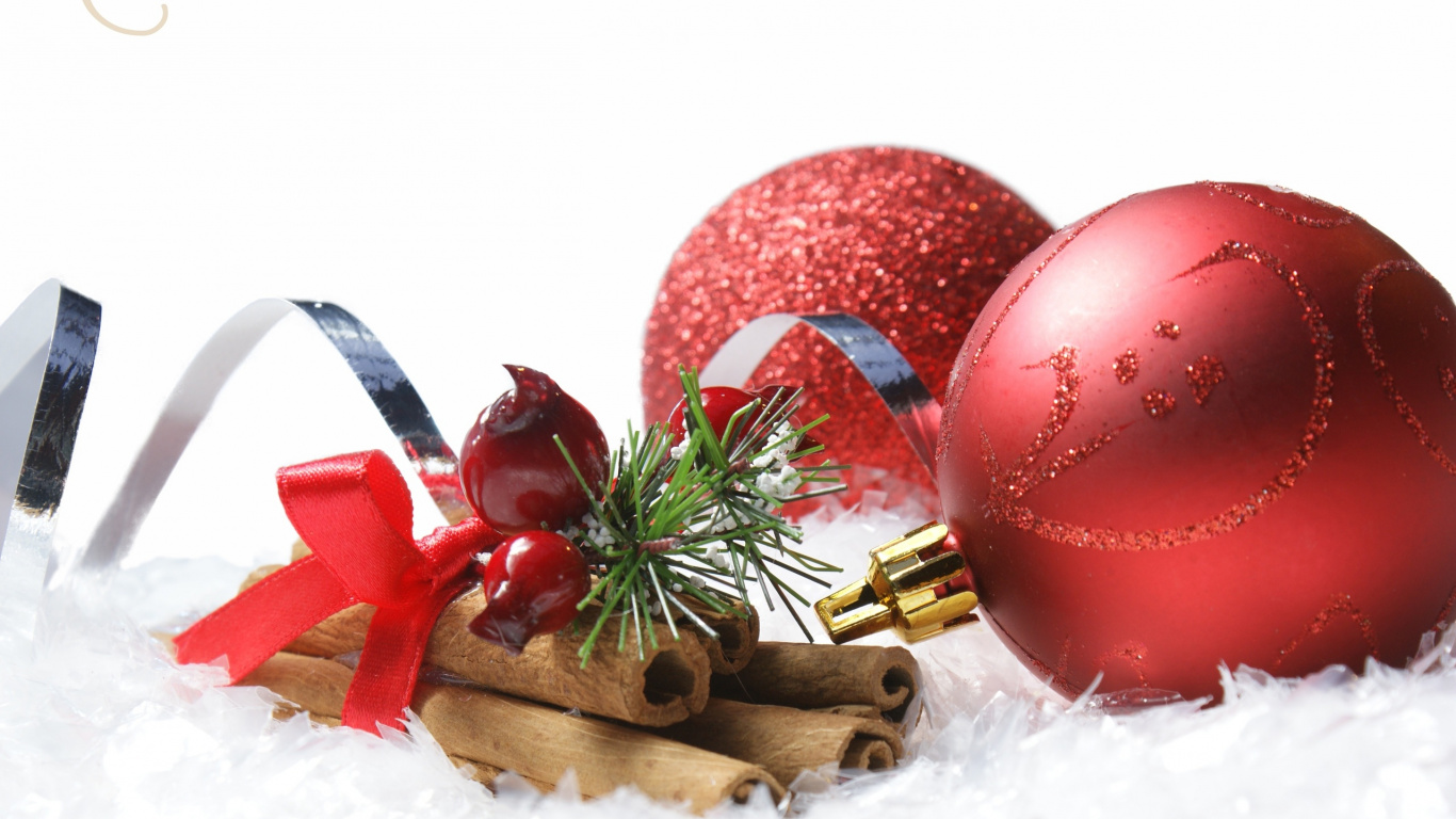 Обои Рождественский день, рождественский орнамент, Рождественские украшения, Рождество, Новый год в разрешении 1366x768