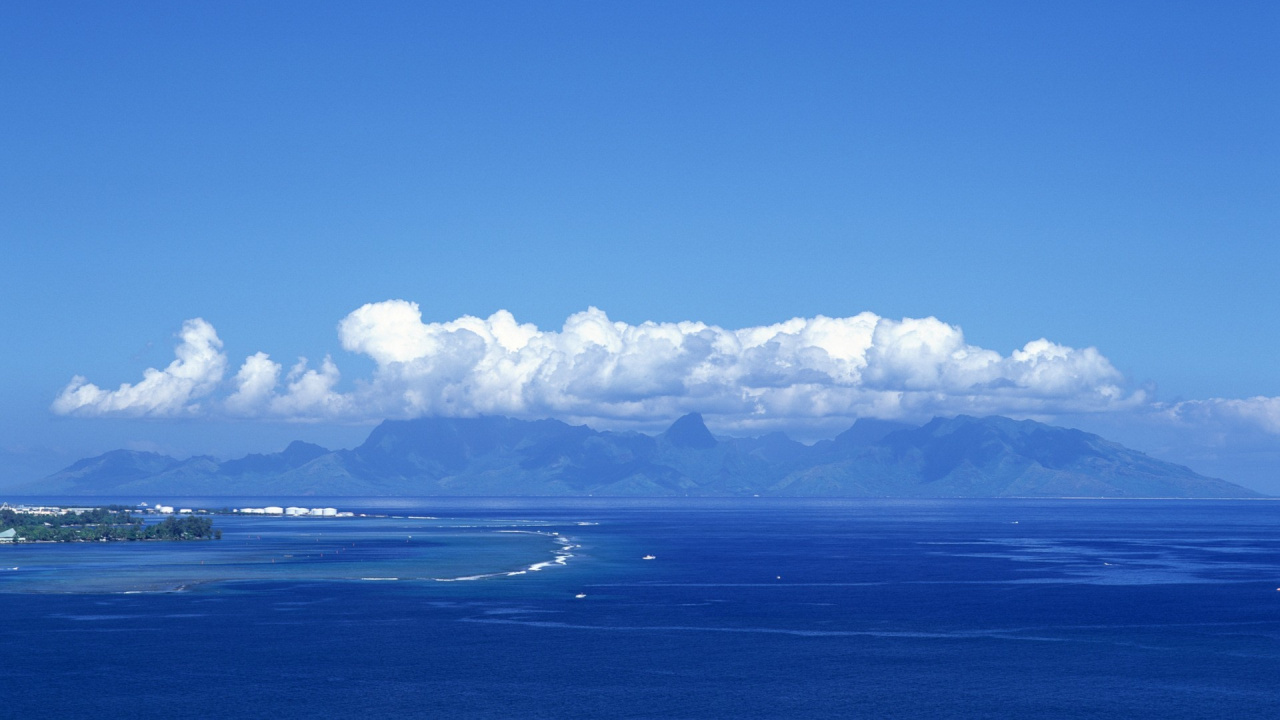 Обои статуя Гуань Инь, облако, море, океан, горизонт в разрешении 1280x720