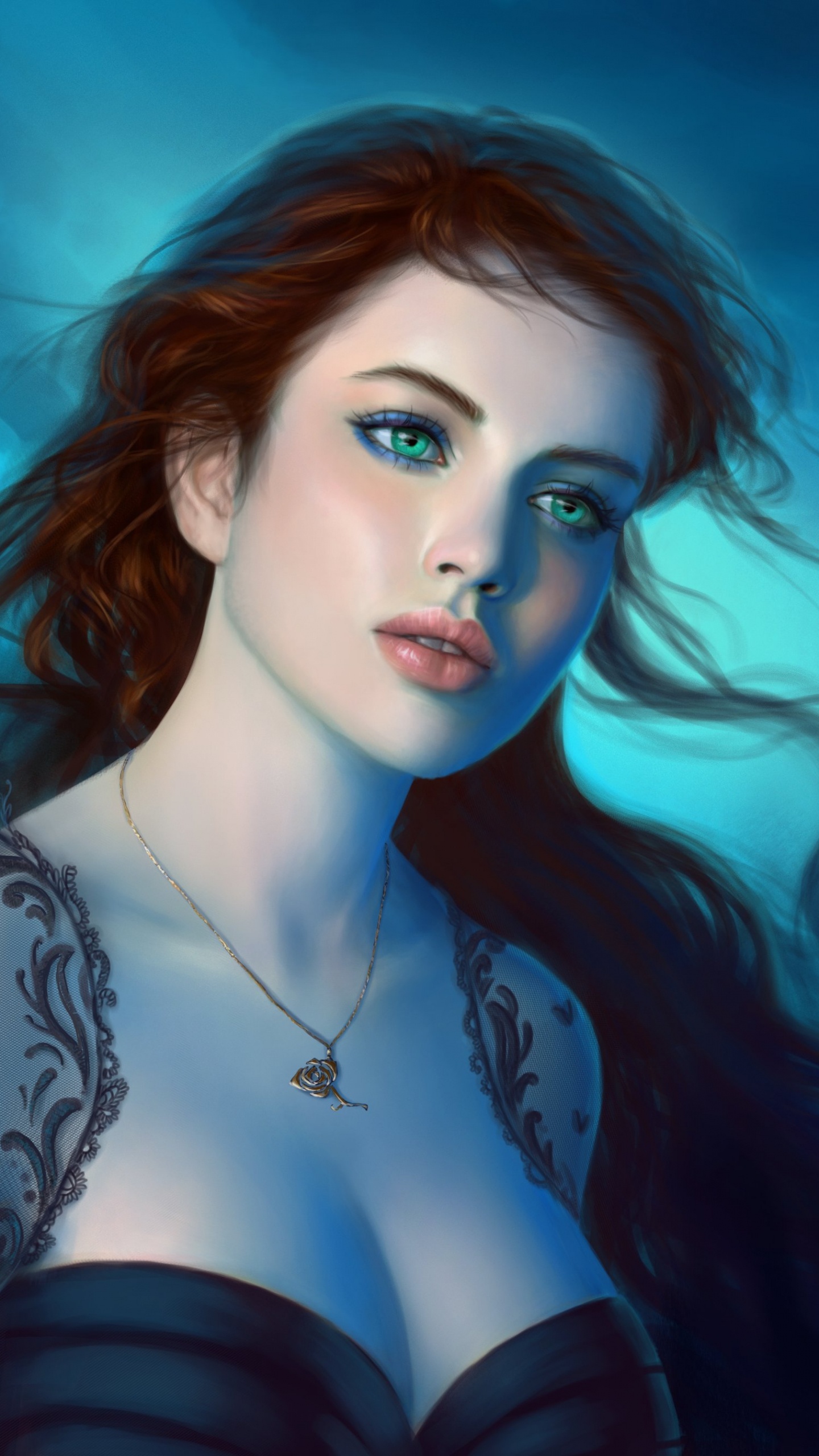 Обои синий, красота, иллюстрация, портрет, арт в разрешении 1440x2560