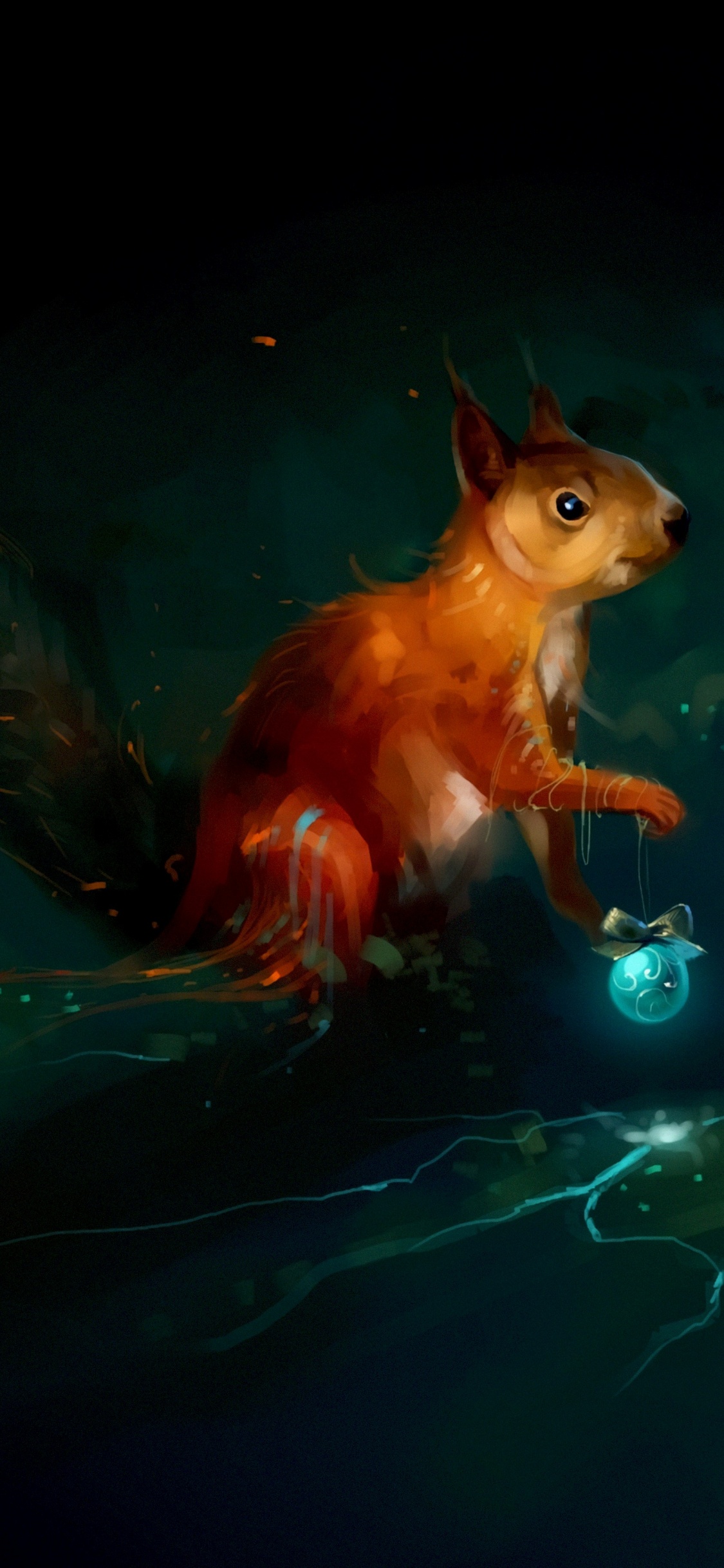 Обои грызун, белка, иллюстрация, темнота, космос в разрешении 1125x2436