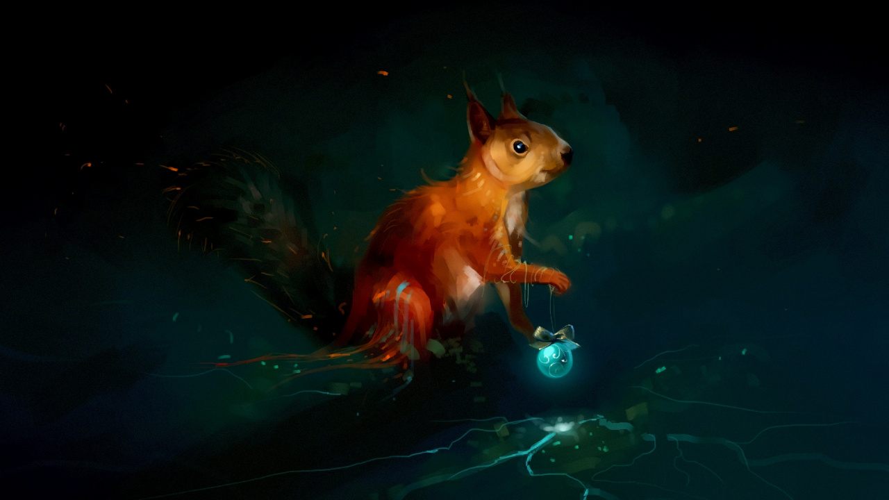 Обои грызун, белка, иллюстрация, темнота, космос в разрешении 1280x720