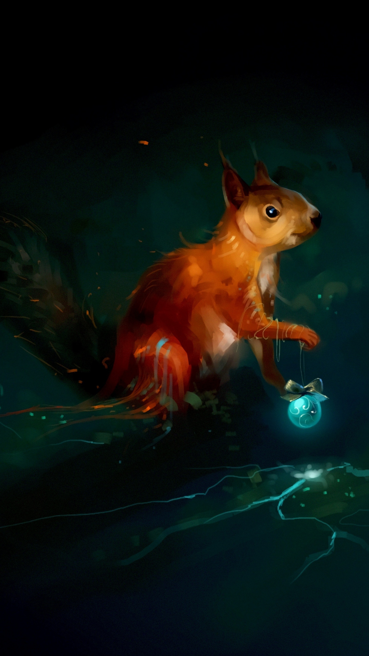 Обои грызун, белка, иллюстрация, темнота, космос в разрешении 1440x2560