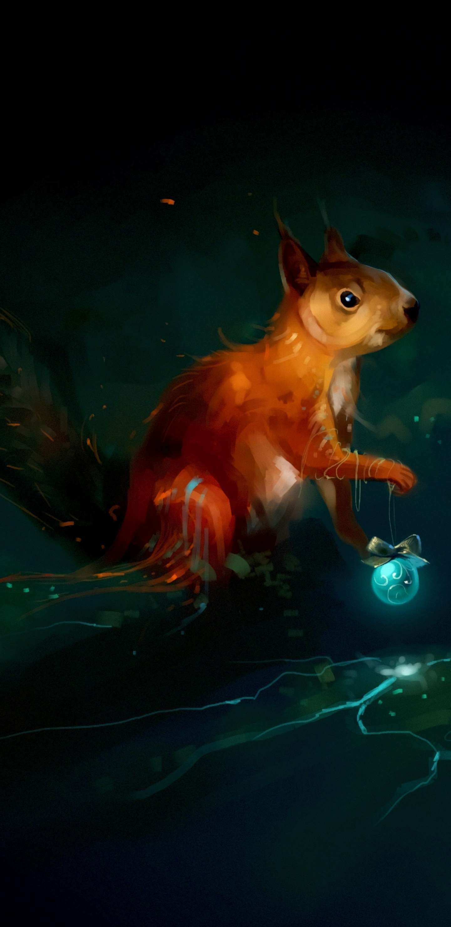 Обои грызун, белка, иллюстрация, темнота, космос в разрешении 1440x2960