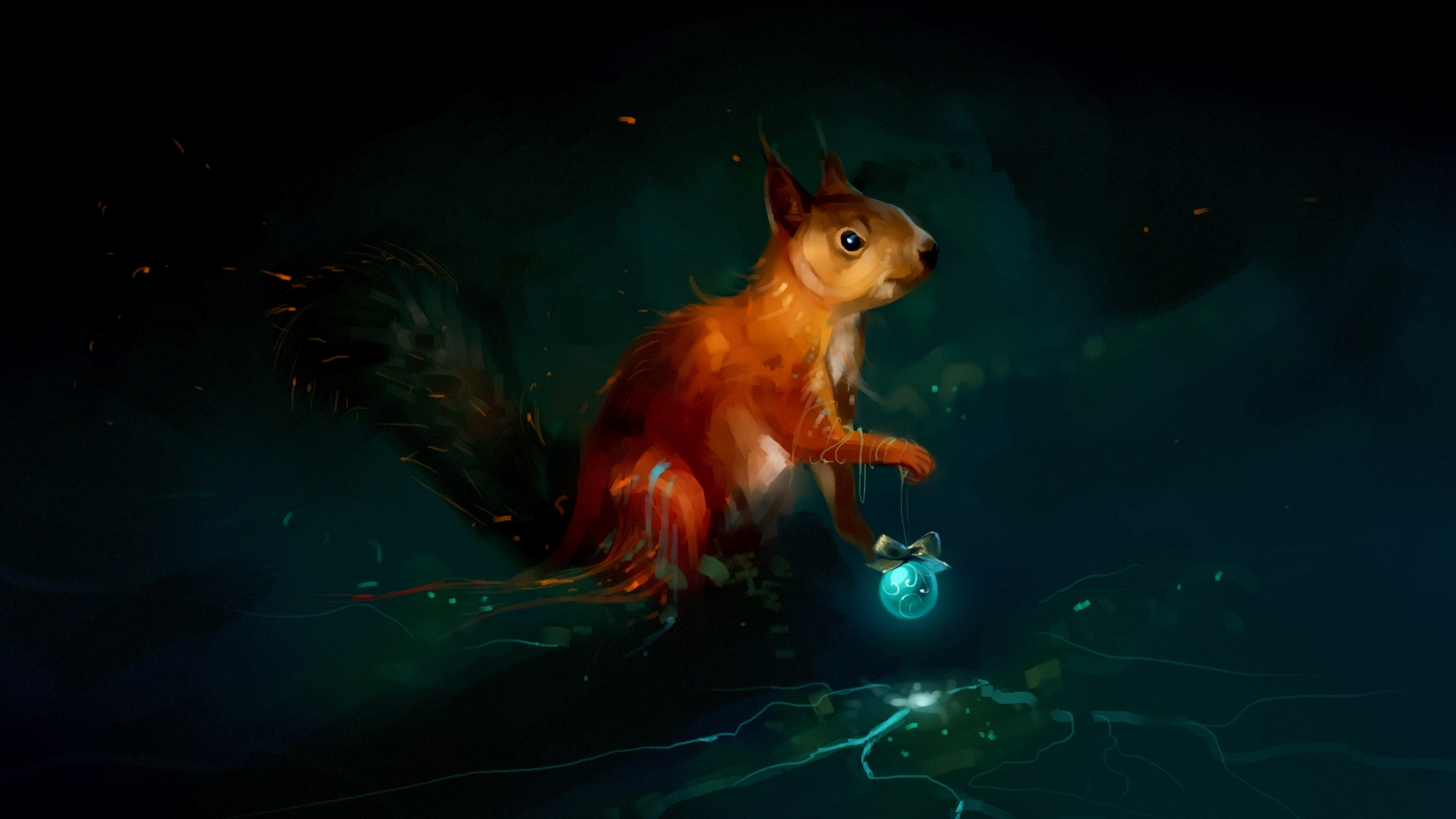 Обои грызун, белка, иллюстрация, темнота, космос в разрешении 2560x1440
