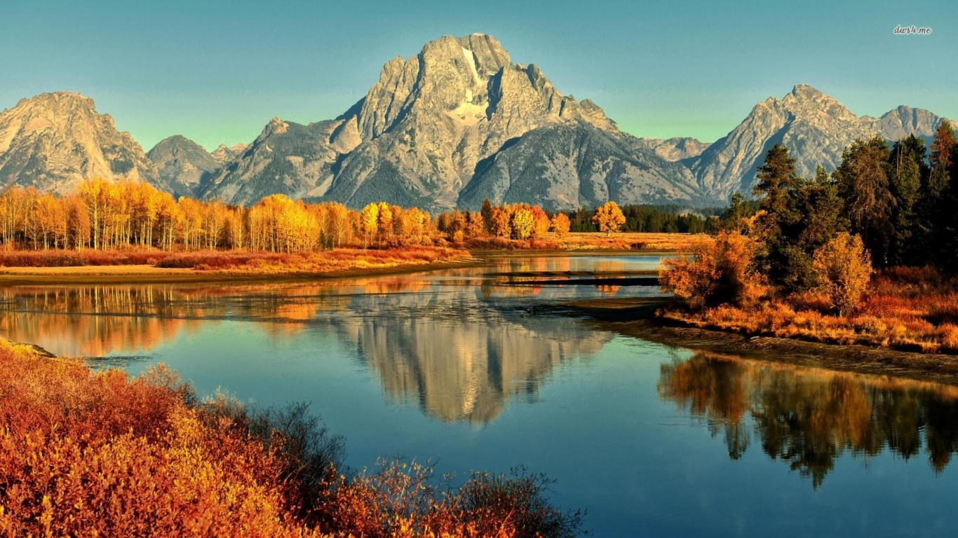 Обои отражение, природа, гора, горный рельеф, дикая местность в разрешении 1366x768