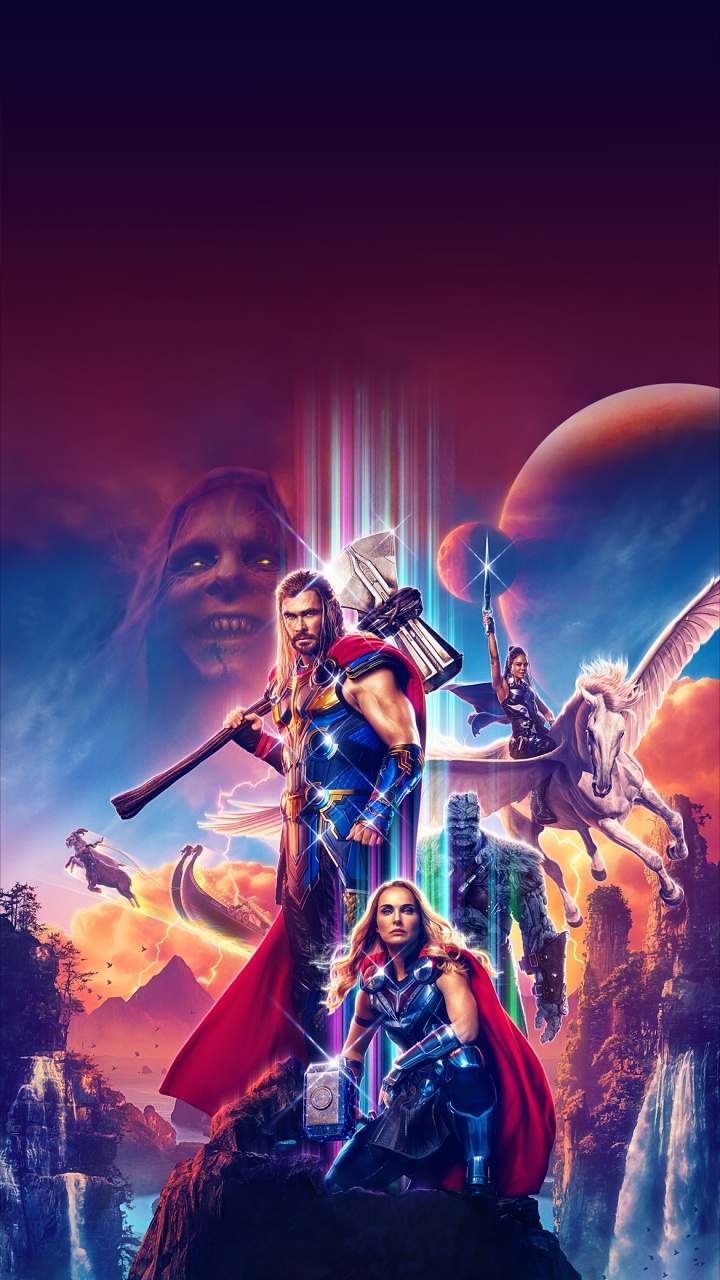 Обои ТОР, marvel, Тор любовь и гром постер, горр бог мясник, Джейн Фостер в разрешении 720x1280