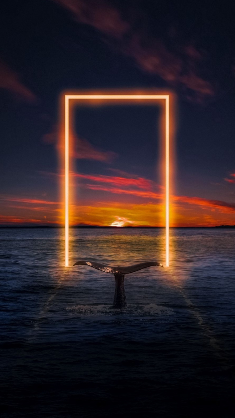 Обои горизонт, вода, облако, атмосфера, послесвечение в разрешении 750x1334