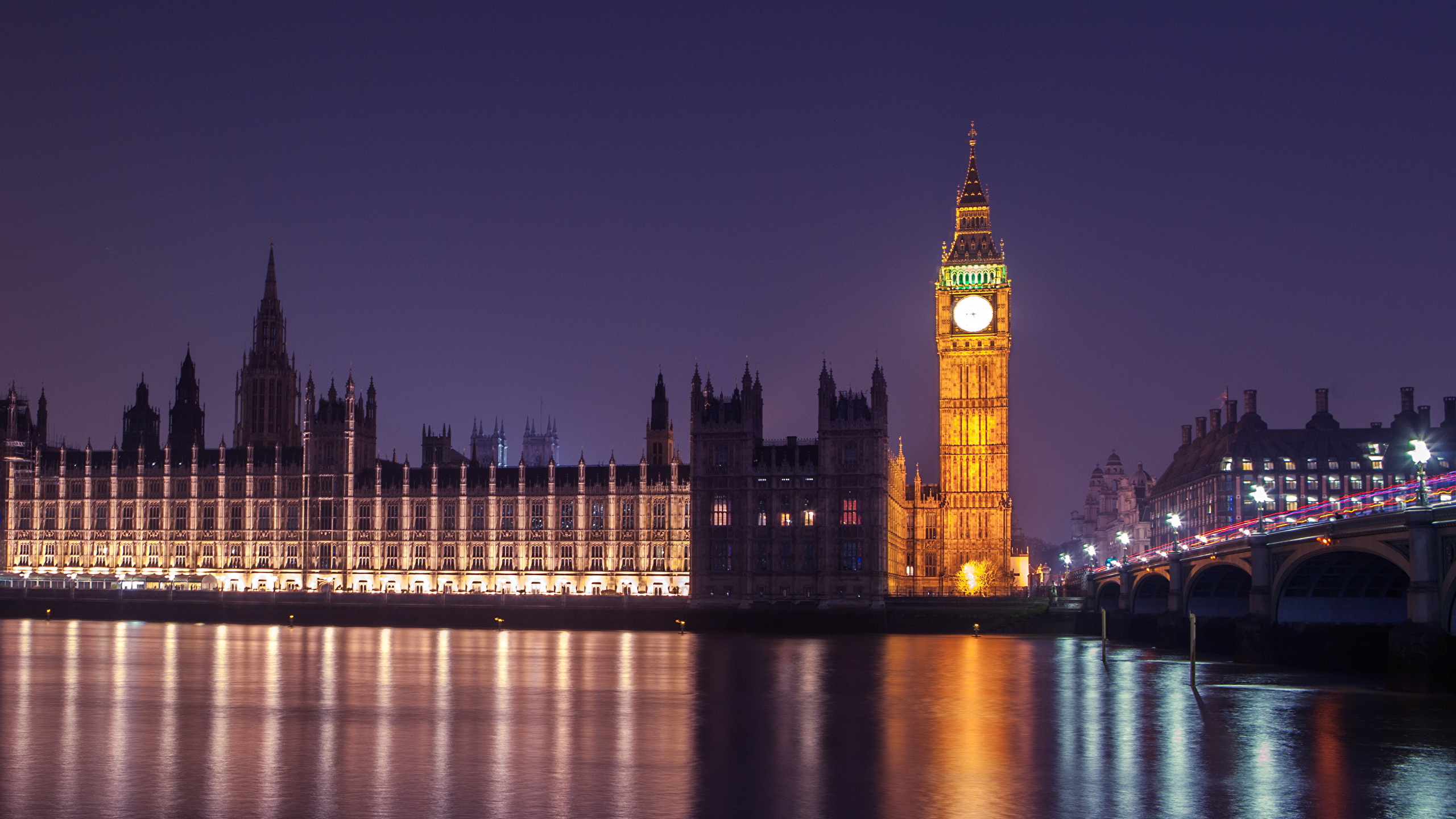 Обои здание парламента, вестминстерский дворец, Биг Бен, ориентир, ночь в разрешении 2560x1440