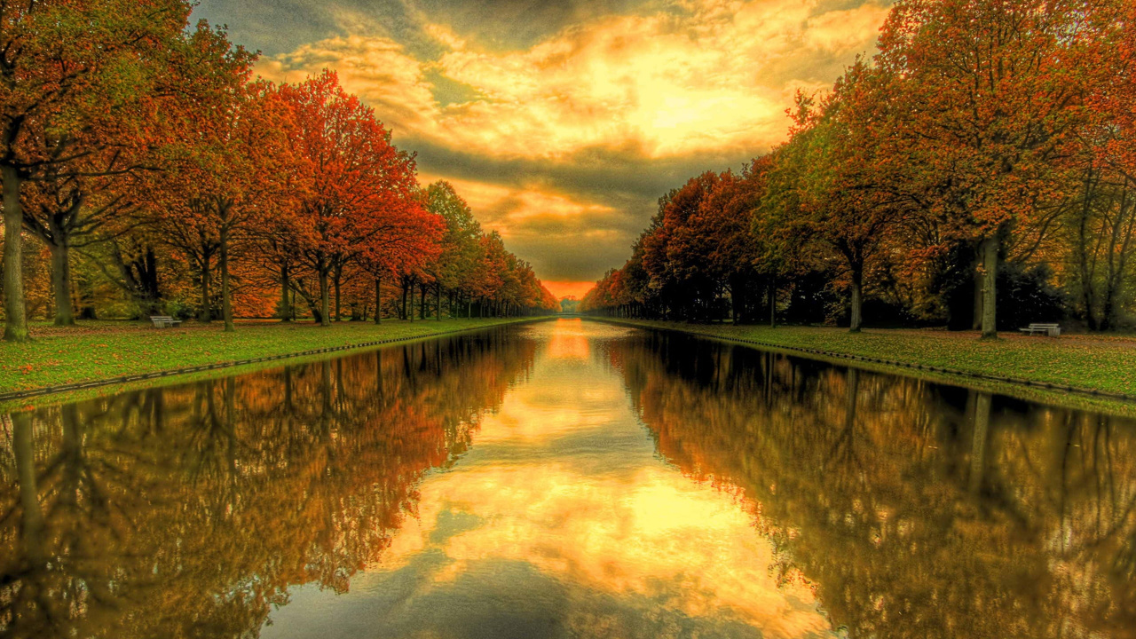 Обои осень, отражение, природа, вода, дерево в разрешении 1280x720