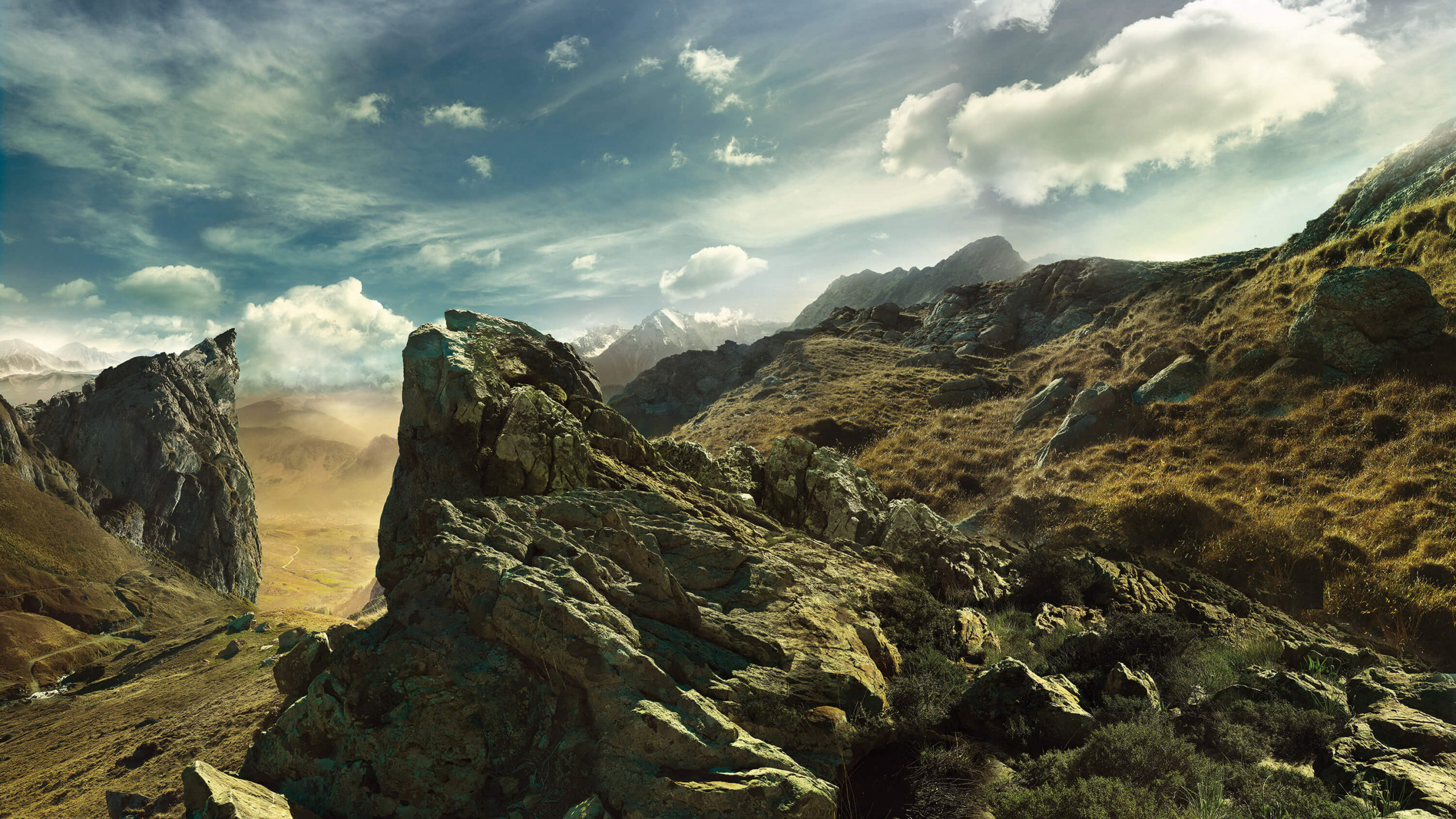 Обои горный рельеф, гора, нагорье, облако, рок в разрешении 2560x1440