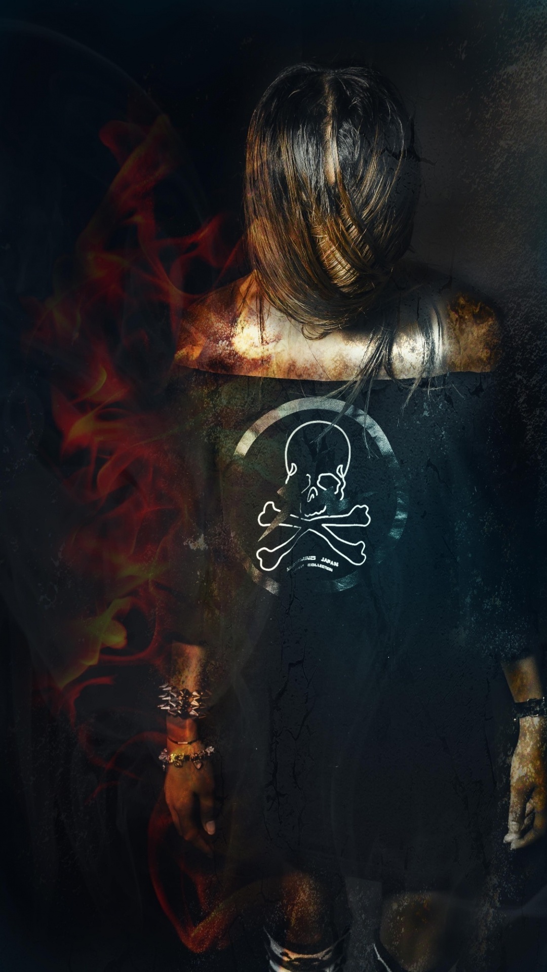 Обои темнота, арт, длинные волосы, артист, дверь в разрешении 1080x1920