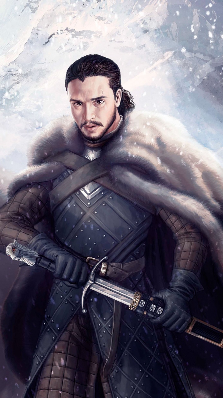 Обои Джон Сноу и призрак, Джон Сноу, Игра престолов, иллюстрация, волк в разрешении 720x1280