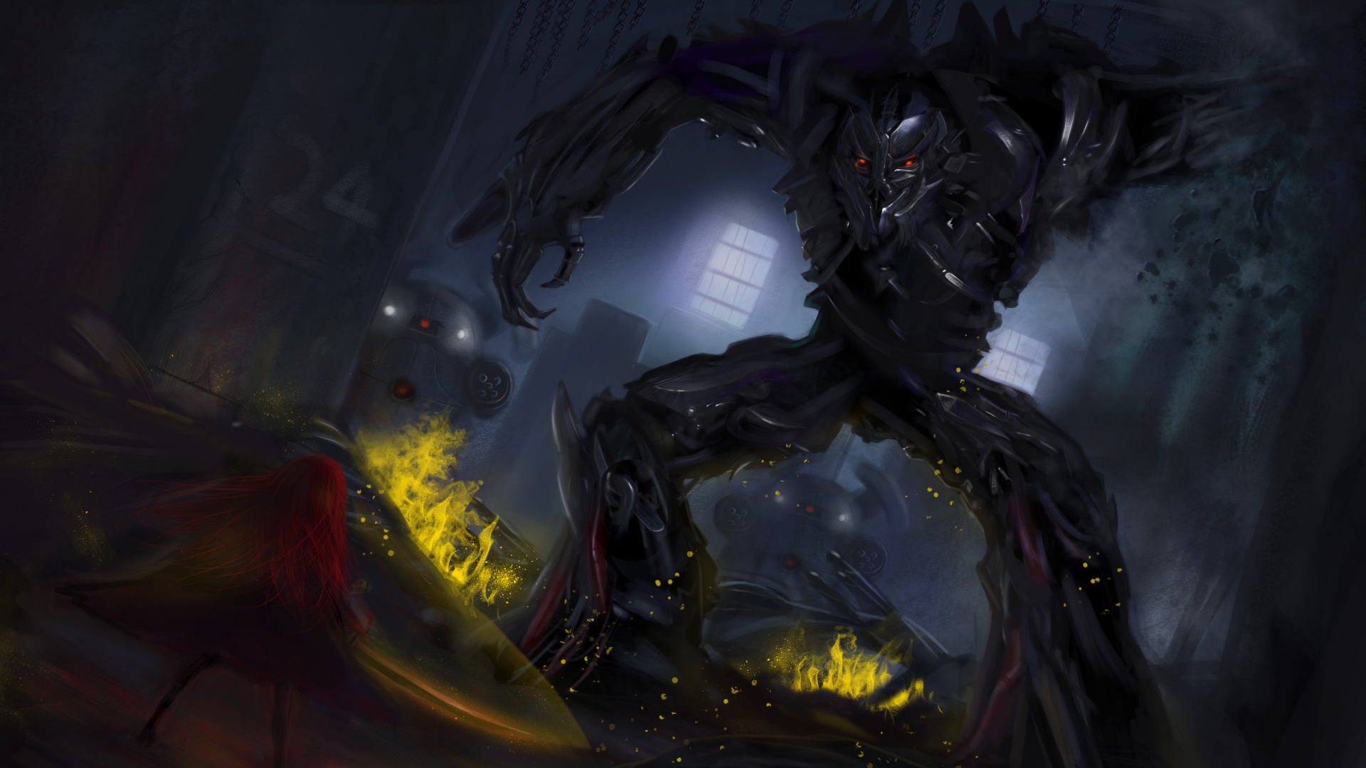 Обои Мегатрон, трансформеры, Десептикон, рисование, темнота в разрешении 1920x1080