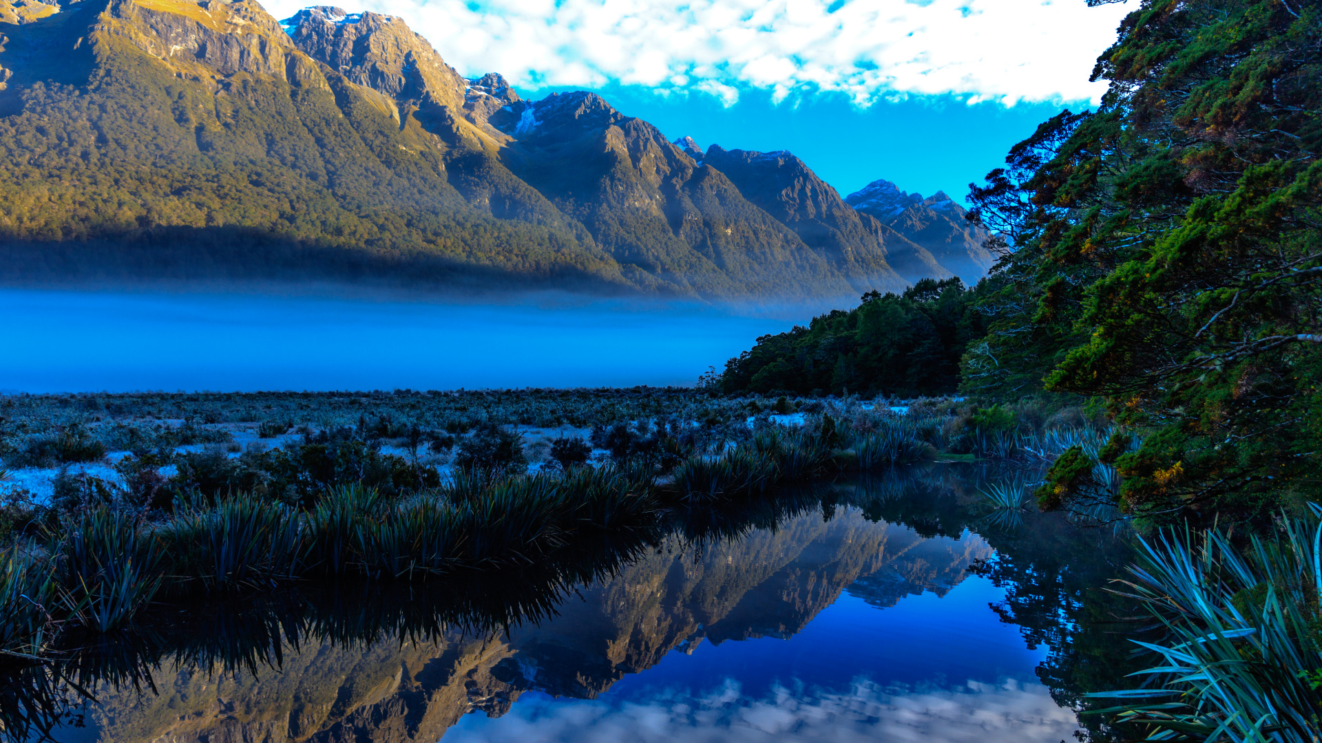 Обои природа, природный ландшафт, гора, отражение, горный рельеф в разрешении 1920x1080