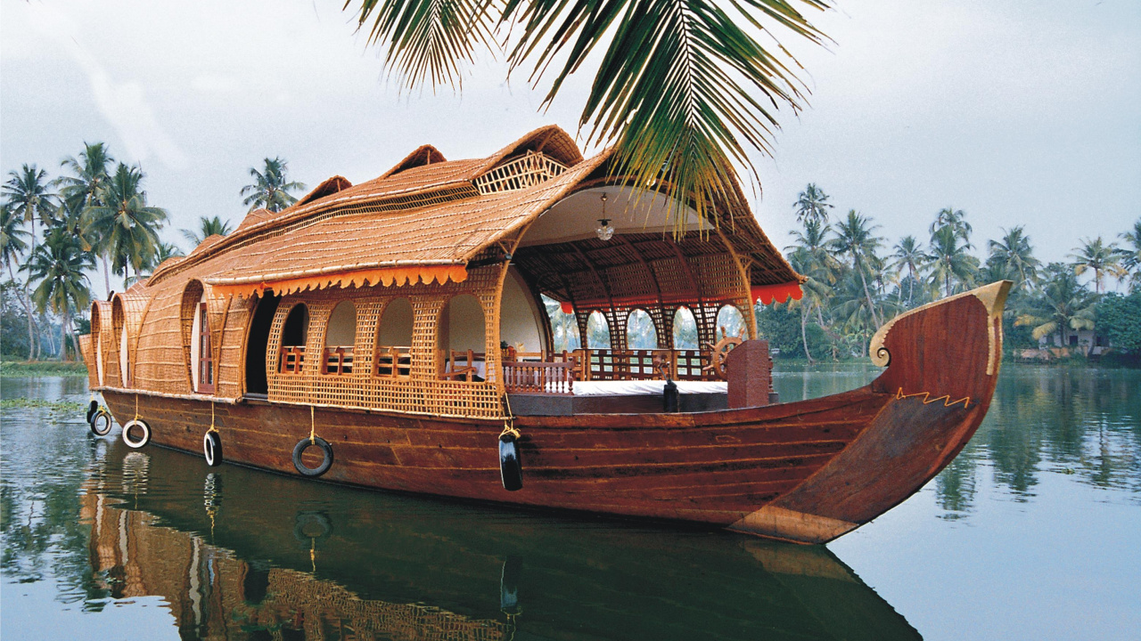 Обои отражение, плавучий дом, перевозка воды, Заводям Кералы, лодка в разрешении 1280x720