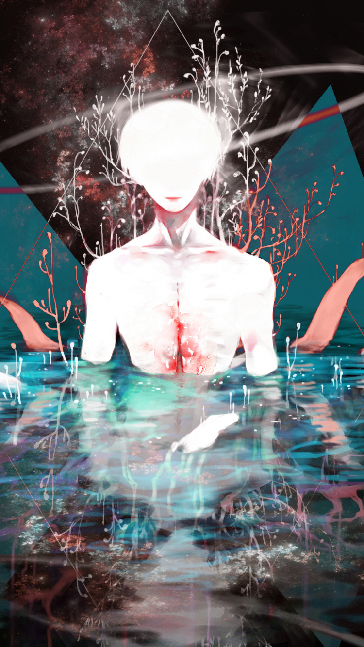 Обои Кен kaneki, Токио вурдалак, аниме, арт, вода в разрешении 750x1334