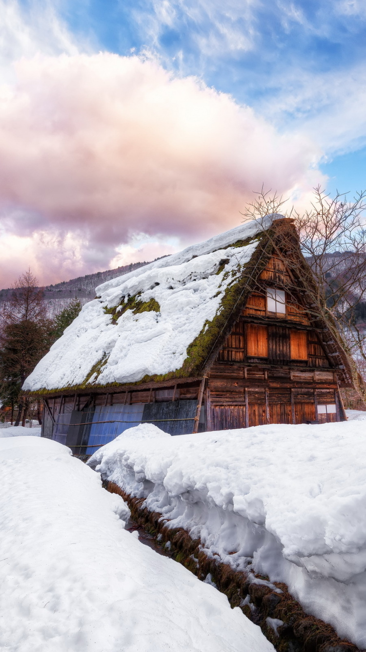 Обои зима, снег, облако, гора, замораживание в разрешении 750x1334