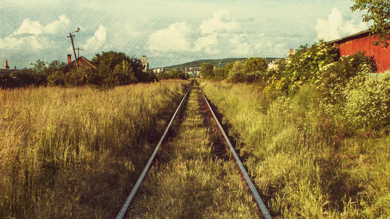 Обои трек, железнодорожный транспорт, железнодорожный путь, елезнин тра, железная дорога в разрешении 1366x768