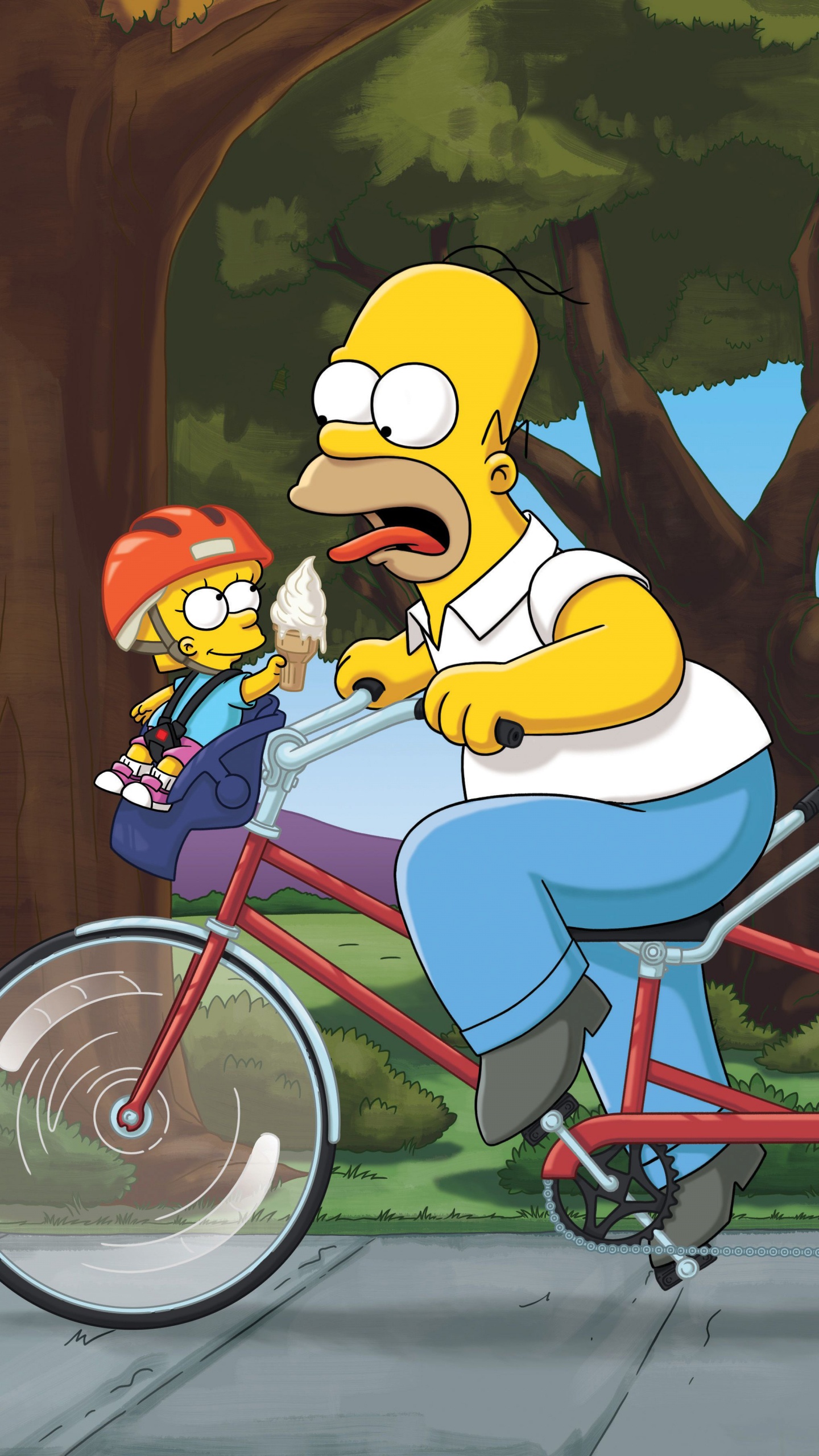 Обои Гомер Симпсон, Лиза Симпсон, Мардж Симпсон, Барт Симпсон, семья симпсонов в разрешении 1440x2560