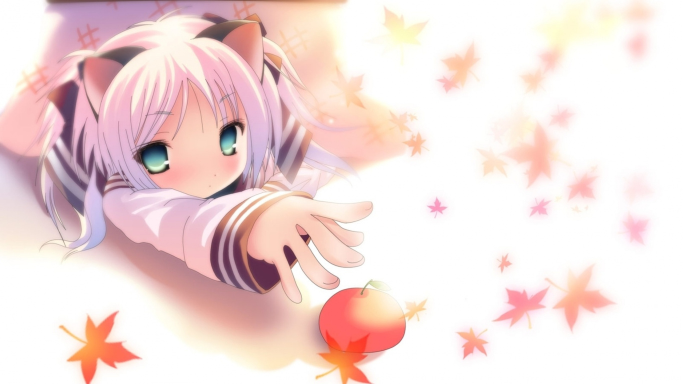 Обои Девушка кошка, аниме, Манга, мультфильм, розовый в разрешении 1366x768