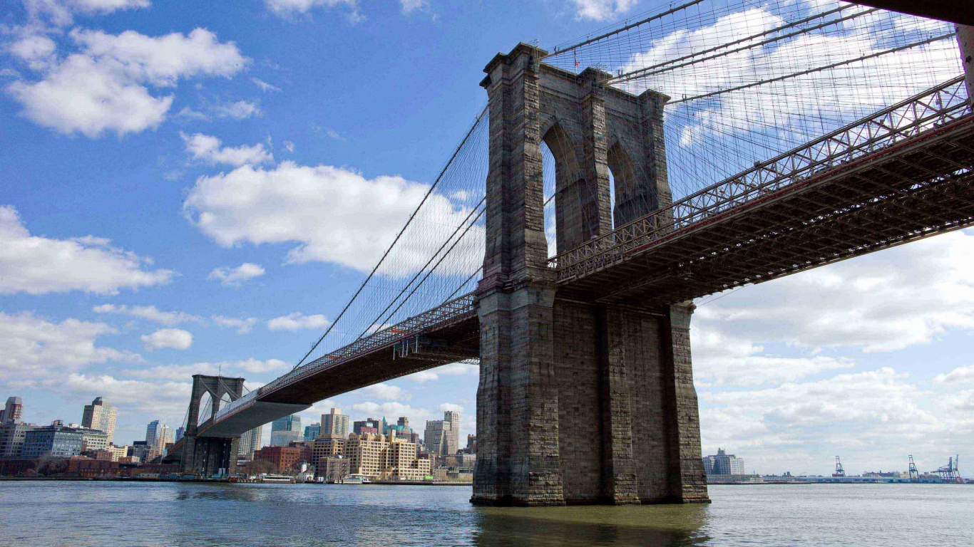 Обои Бруклинский мост, мост, подвесной мост, вантовый мост, реки в разрешении 1366x768