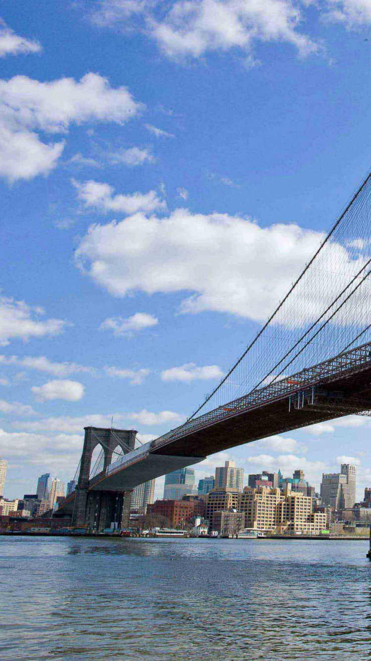 Обои Бруклинский мост, мост, подвесной мост, вантовый мост, реки в разрешении 750x1334