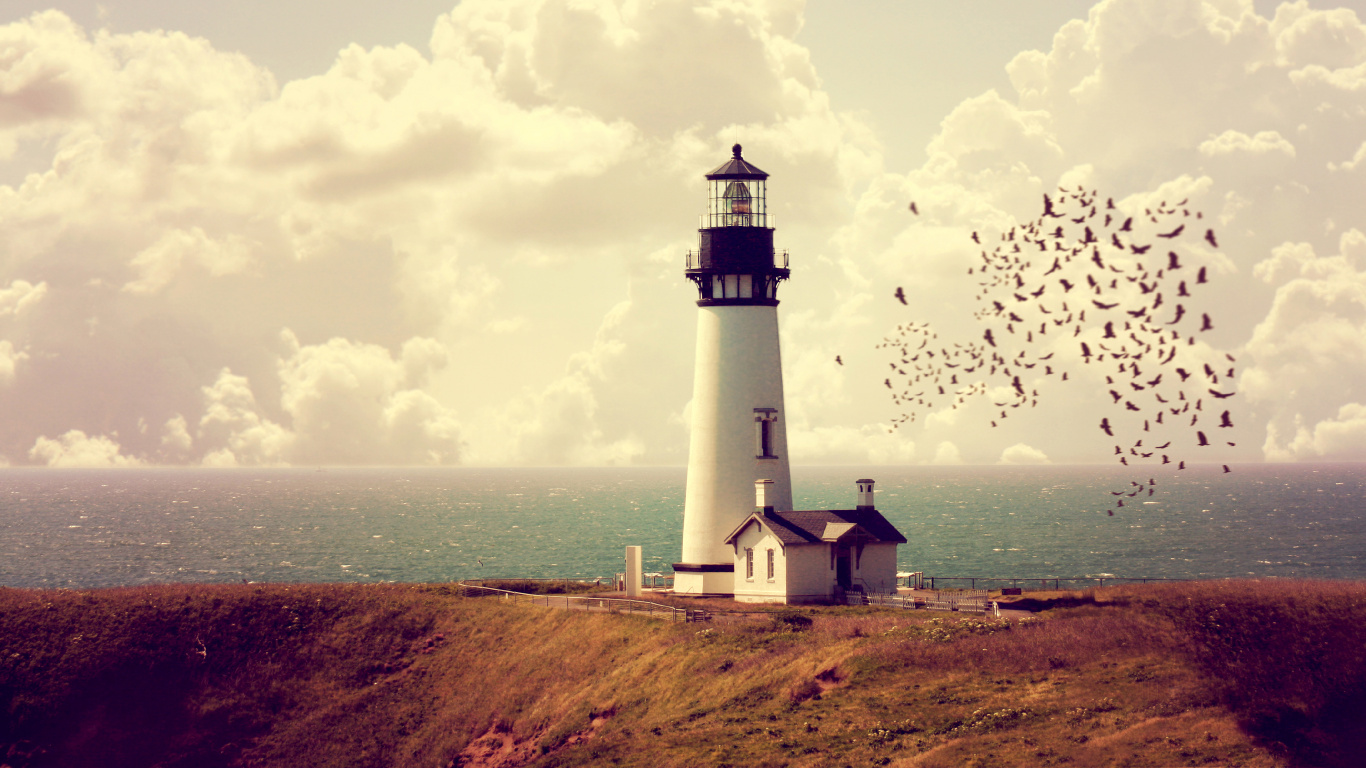 Обои Маяк, Сигнальная башня, вышка, облако, спокойный в разрешении 1366x768