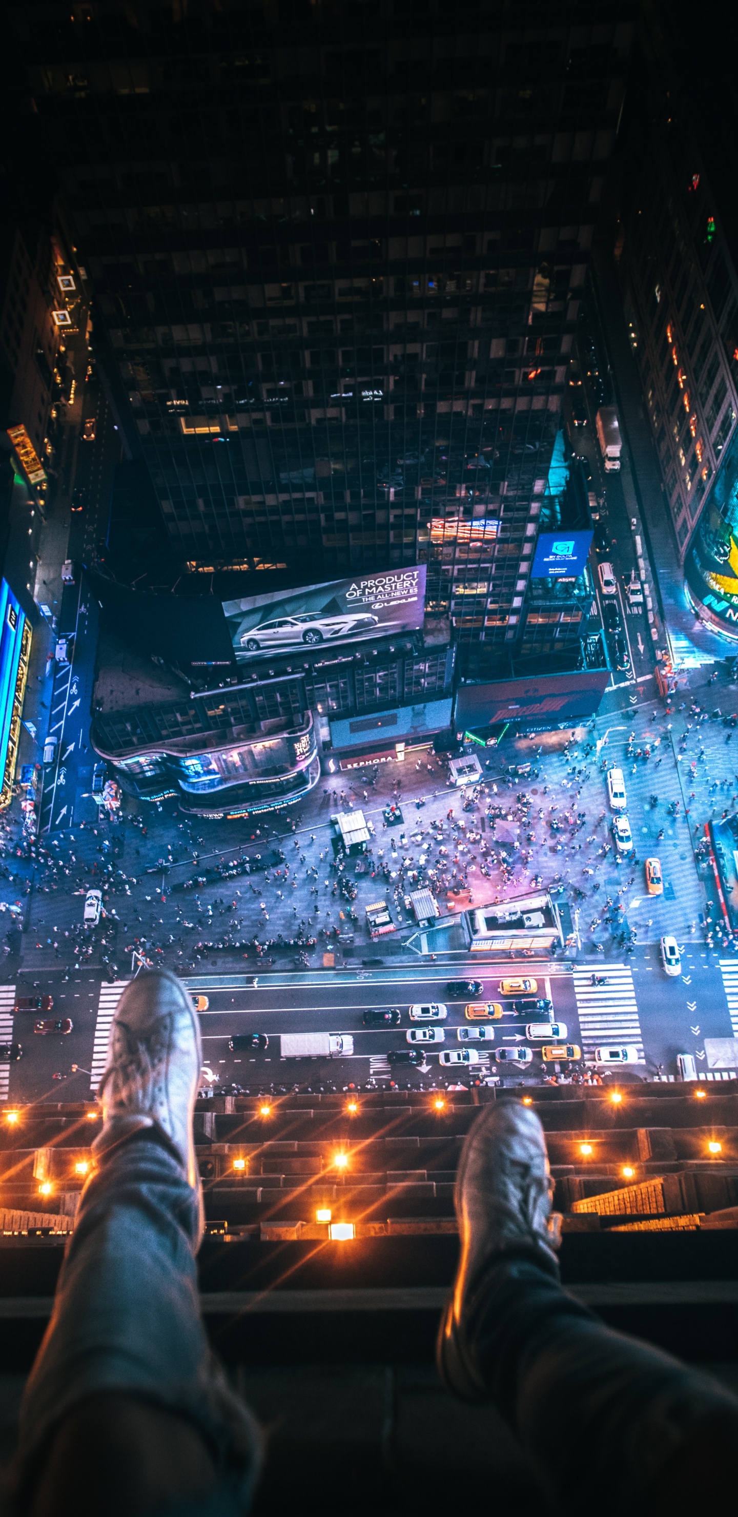 Обои таймсквер, город, ночь, свет, освещение в разрешении 1440x2960