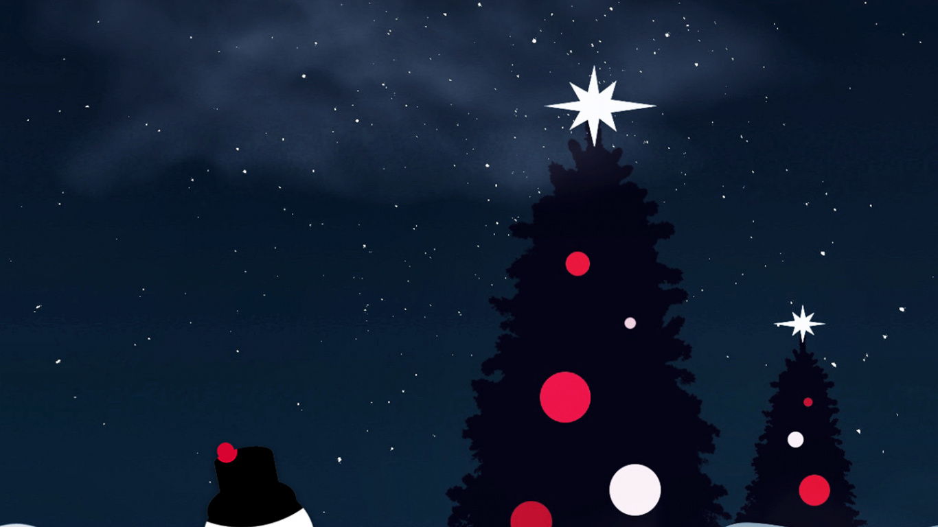 Обои Рождественский день, елка, рождественский орнамент, ios, Снеговик в разрешении 1366x768