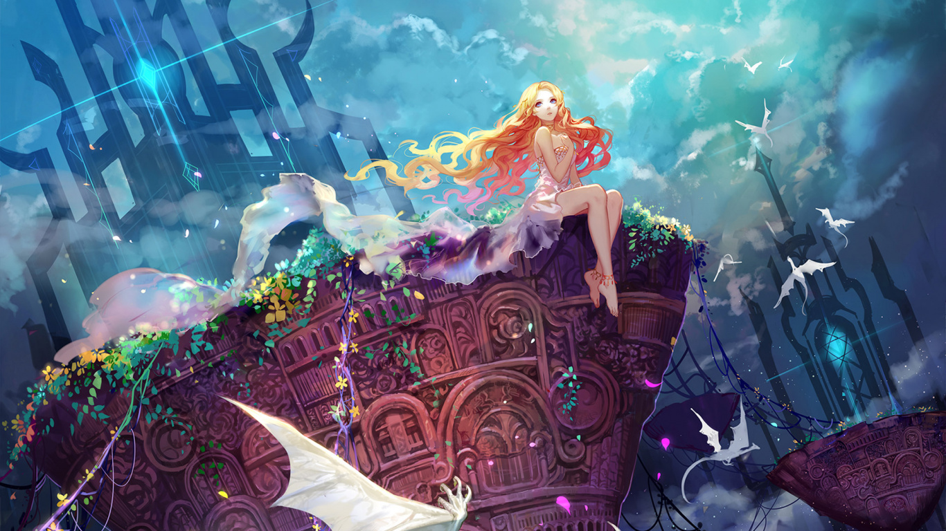 Обои аниме фэнтези девушки блондинка, аниме, фантастическое искусство, иллюстрация, фэнтези в разрешении 1366x768