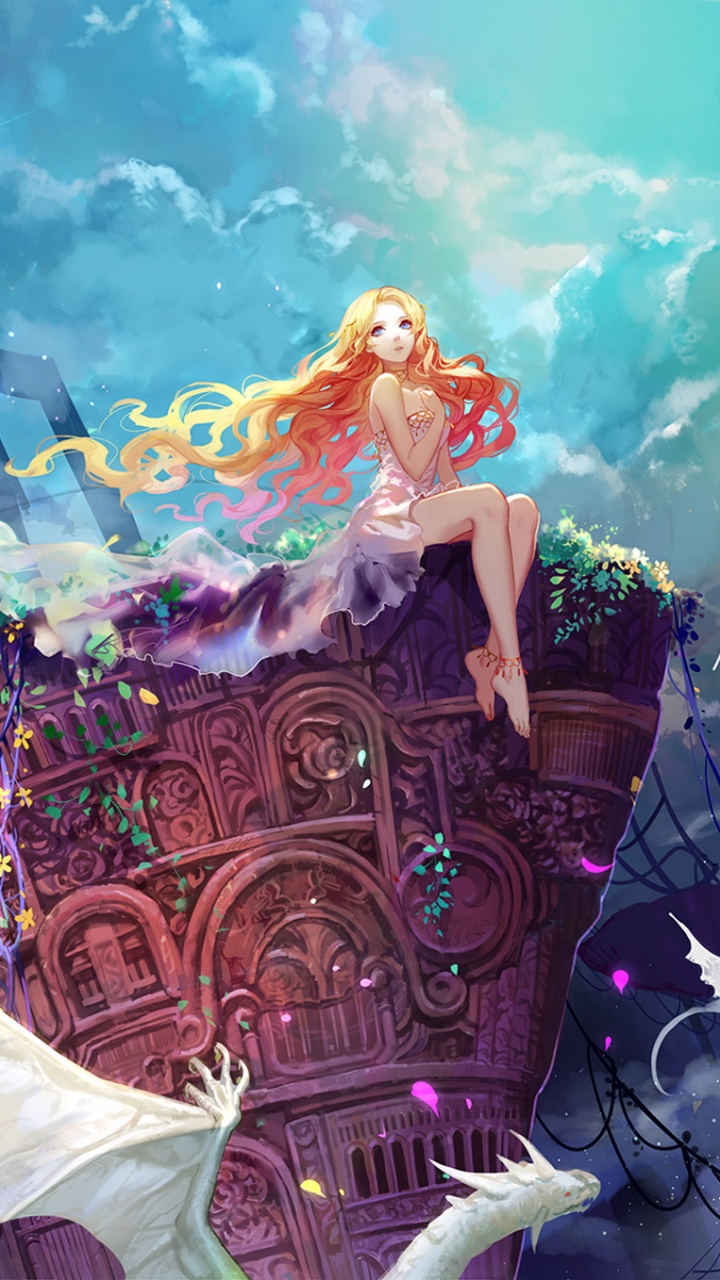 Обои аниме фэнтези девушки блондинка, аниме, фантастическое искусство, иллюстрация, фэнтези в разрешении 720x1280