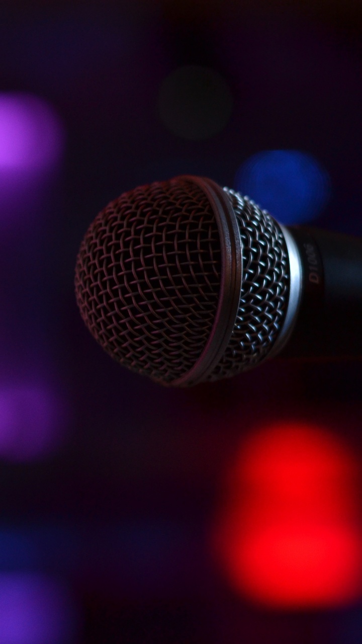 Обои микрофон, микрофонная стойка, звуковое оборудование, Фиолетовый, свет в разрешении 720x1280
