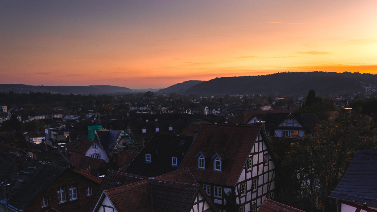 Обои Марбург, горизонт, закат, облако, утро в разрешении 1280x720