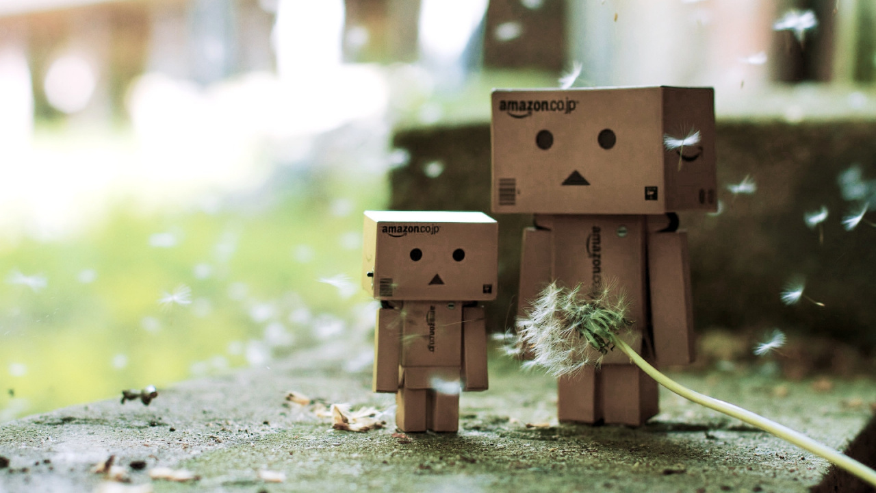 Обои робот, кабинки, danboard, коробки, печаль в разрешении 1280x720